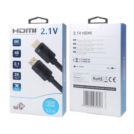 Kabel HDMI v 2.1 premium 3 m 8K Czarny Stworzony dla graczy