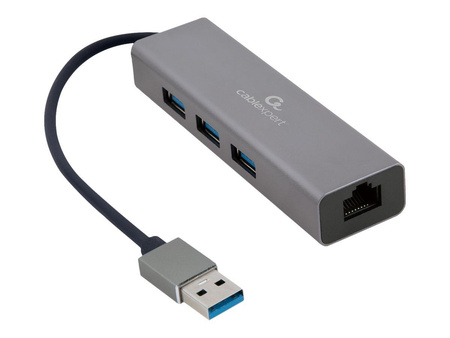 GEMBIRD A-AMU3-LAN-01 Adapter USB-AM do LAN Gigabit HUB USB 3.0 x3 czarny