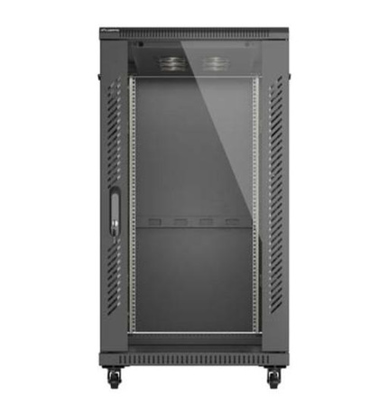 Szafa instalacyjna rack stojąca 19" 22U 600x1200 czarna drzwi przeszklone (flat pack)