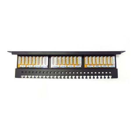 Patch panel 19" 24 porty, kat.6, U/UTP, 1U, wspornik kablowy, czarny (kompletny)