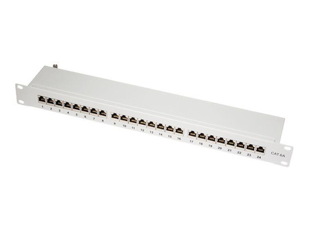 LOGILINK NP0060 LOGILINK- Patchpanel 19 kat. 6A, 24-portowy, ekranowany STP, szary