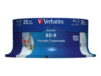 VERBATIM 43811 BluRay BD-R SL DATALIFE VerbatimSpindle 25 25GB 6x WIDE PRINTABLE NO ID